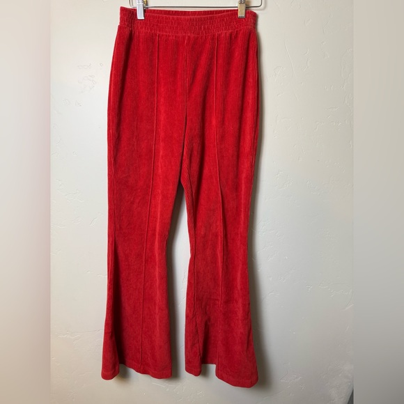 Aerie Groove On Velour High Waisted Flare Pants Red Small - Picture 3 of 6